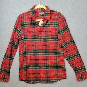 LL Bean Signature Flannel Shirt Mens Small Red Plaid Slim Fit Organic Cotton